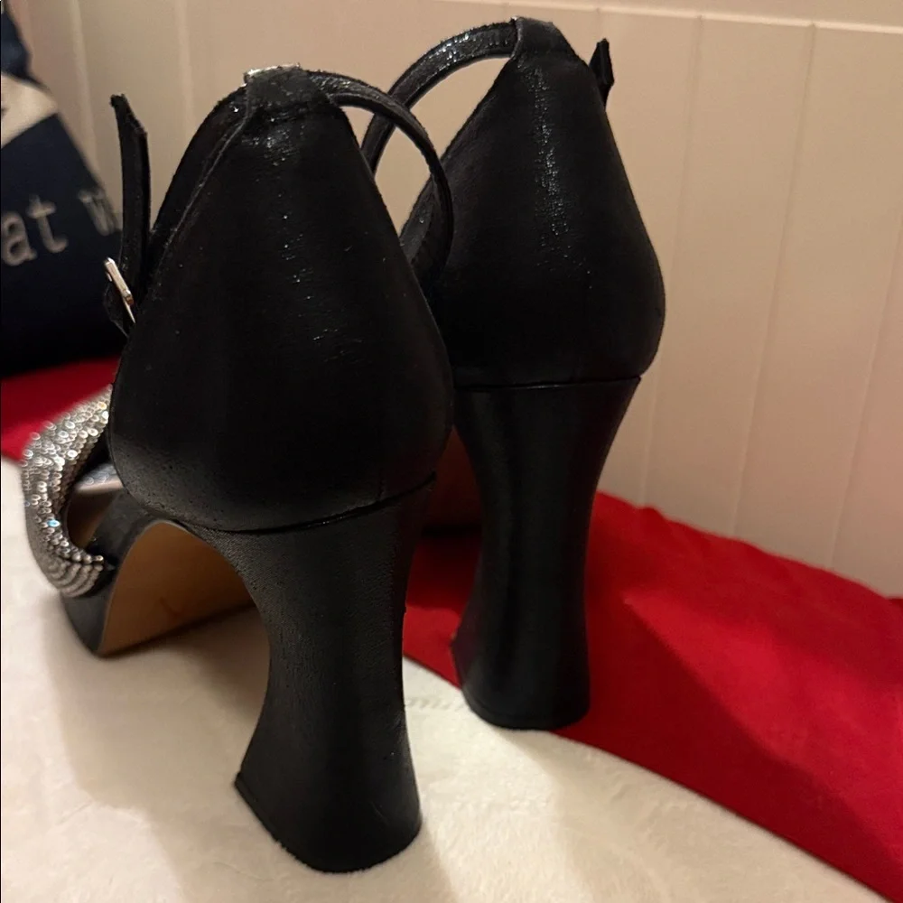 Jessica Simpson Black Crystal Cross-Band Ankle-Strap Heels - Picture 4 of 16